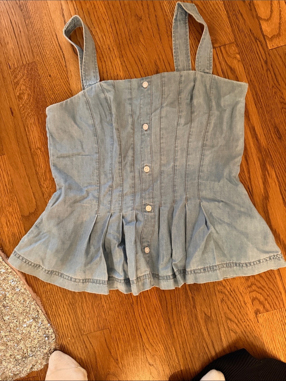 Light Wash Denim Button-Front Peplum Cami